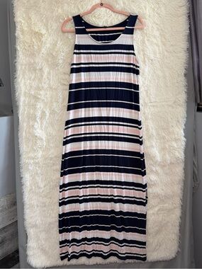Reitmans Womens Striped Sleeveless Maxi Dress Size M Navy White Pink Summer